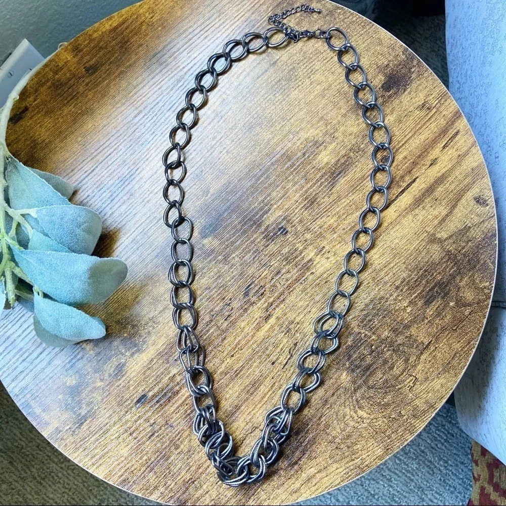 Link Chain Necklace Textured Long Adjustable Fashion Jewelry Gunmetal Color